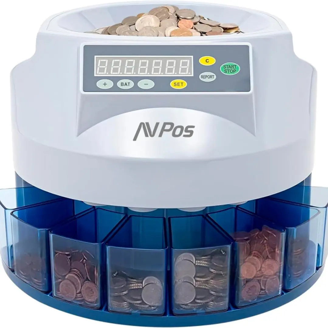 AVPos Contador/Clasificador de Monedas  CCM6 - Monedas Desde 1 Centimo Hasta 2 Euros - Color Blanco/Azul 1