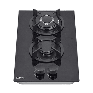 Muvip MV0627 Cocina de Gas Encastrable - 2 Zonas de Coccion de 26cm - Quemador y Soportes de Hierro Fundido - Cristal Templado de Alta Resistencia - S