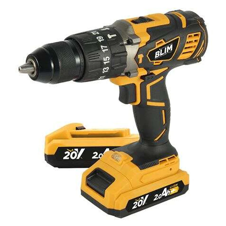 Blim Taladro Percutor a Bateria 20V 2Ah - 58Nm Par Maximo - 2 Velocidades 0-450/0-1800rpm - Incluye 2 Baterias y Maletin de Transporte 1