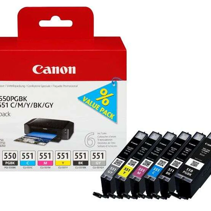Canon PGI550/CLI551 Pack de 6 Cartuchos de Tinta Originales - 6496B005 1