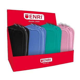 Enri Expositor de 20 Estuches Portatodo con 3 Compartimentos - Cierres de Cremallera - Fabricado en Poliester - Colores Surtidos