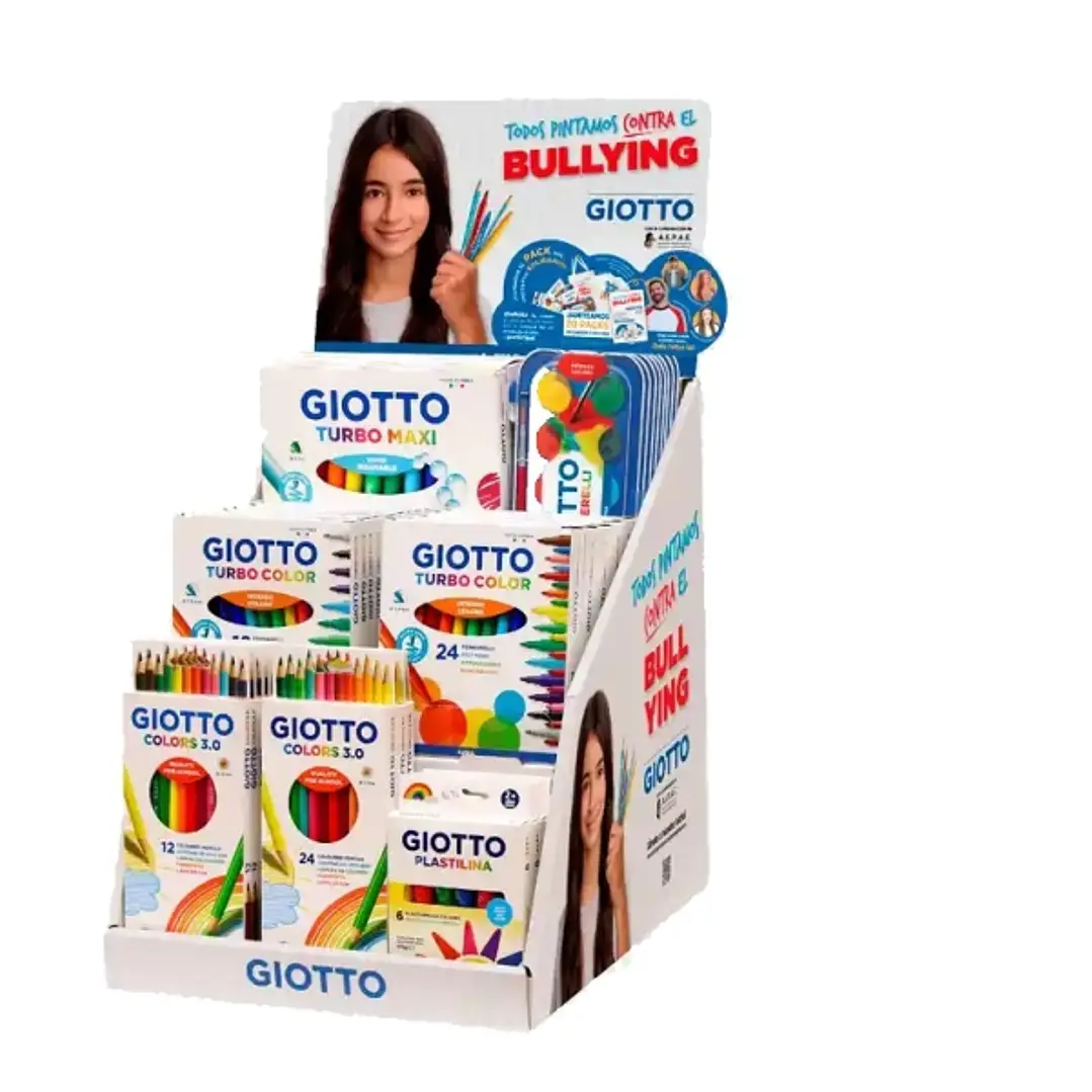Giotto Contra el Bullyng Expositor con 40 Piezas de Rotuladores, Lapices de Colores, Acuarelas y Plastilina en Diferentes Formatos - Colores Surtidos 1