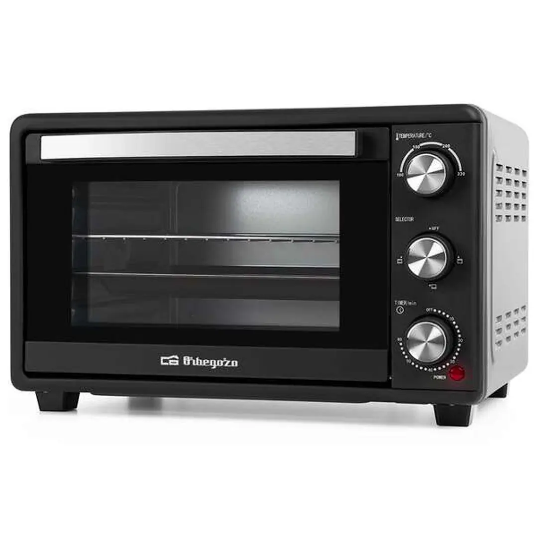Orbegozo HO 255 Horno Electrico Multifuncion - Capacidad 25L - Potencia 1500W - Selector de Temperatura 100º-230º - Temporizador 60 Min - Puerta Abati 1