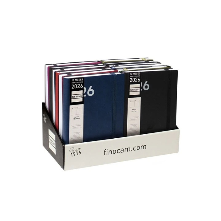 Finocam Dynamic Mara Expositor con 12 Agendas Surtidas en Catalan - Anual 2026 - Tapa Blanda - Cierre con Goma Elastica - Formato Y10 - 1 Dia por Pagi 1