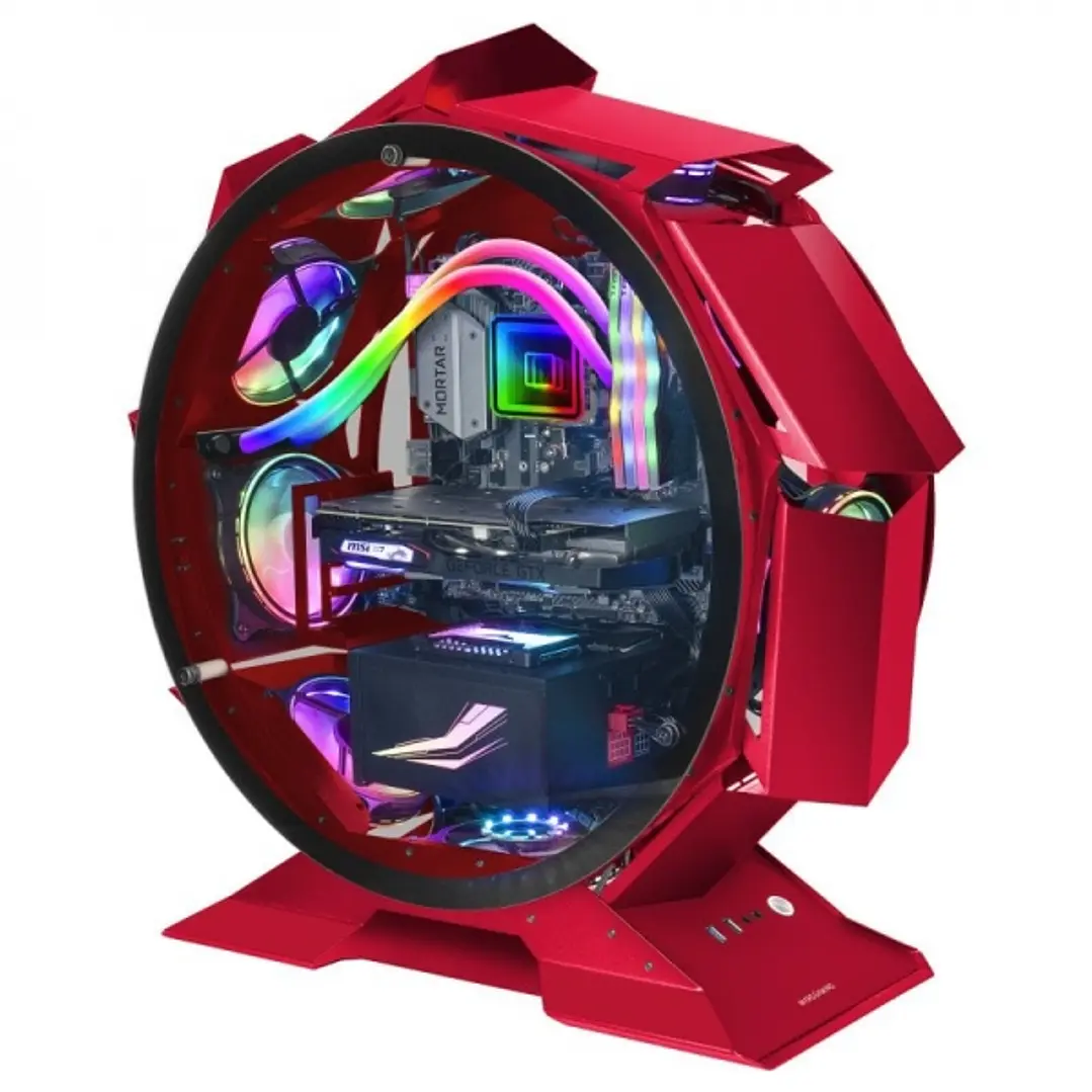 Mars Gaming MCORB Torre Circular Gaming Premium - Doble Cristal Templado - Refrigeracion Extrema para 9 Ventiladores - Interior XL - Color Rojo 1