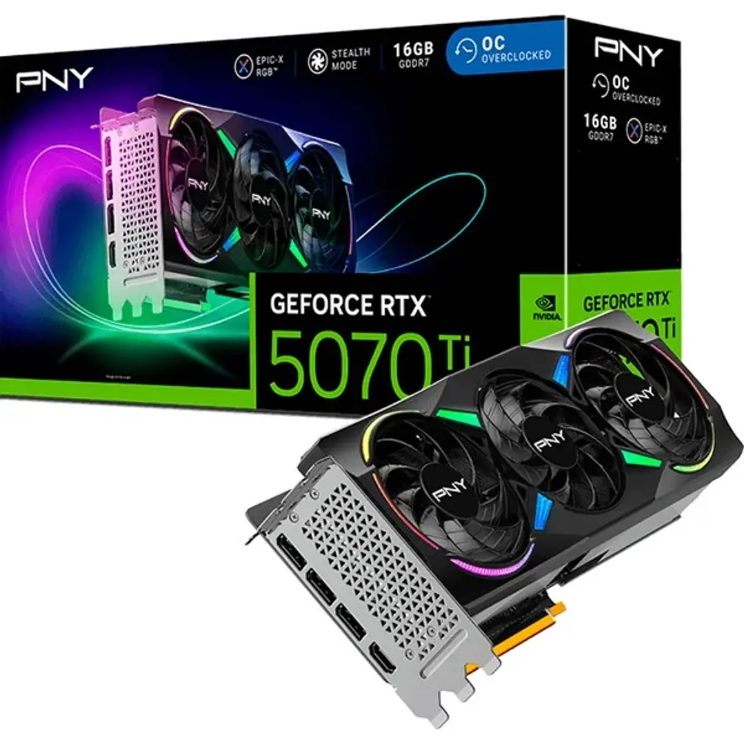 PNY GeForce RTX 5070 Ti Tarjeta Grafica 16GB GDDR7 Overclocked Triple Fan Reflex 2 AI NVIDIA DLSS4 1