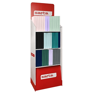 Safta Expositor con 36 Carpetas de 4 Anillas 35mm - Recambio 100 Hojas - 3 Estantes - Tapas de PP Foam - Cierre Elastico - Separadores Internos - Sola