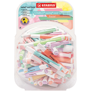 Stabilo Swing Cool Pastel Expositor de 100 Marcadores Fluorescentes - Cuerpo Plano - Punta Biselada - Trazo entre 1 y 4mm - Tinta con Base de Agua - C