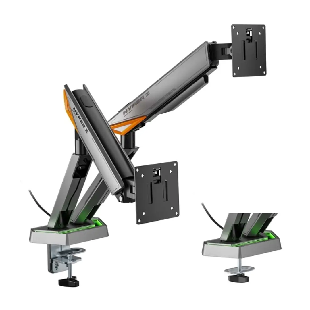 Aisens Soporte de Mesa RGB Gaming Contrapeso Giratorio e Inclinable Para Monitor-TV 16kg - 3 Pivotes - 2 Brazos - 17