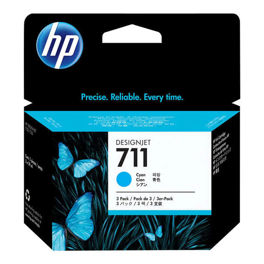 HP 711 Cyan Pack de 3 Cartuchos de Tinta Originales - CZ134A 1