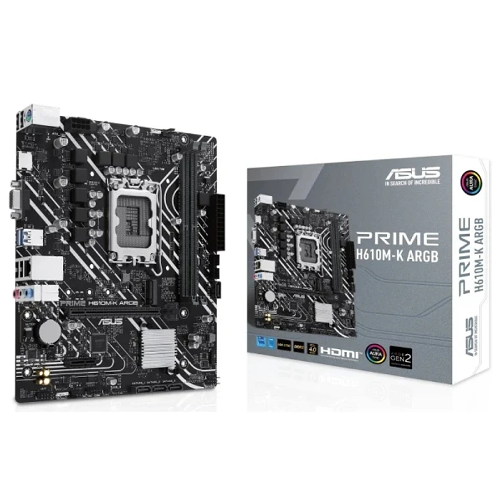 Asus Prime H610M-K ARGB Placa Base Intel1700 2x DDR5 - HDMI, VGA, M.2, PCIe4.0, 4x Sata III, RJ-45, USB 3.2, MicroATX 1