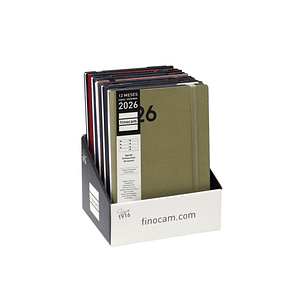 Finocam Dynamic Mara Expositor con 10 Agendas Surtidas - Anual 2026 - Tapa Blanda - Cierre con Goma Elastica - Formato Y10 - Semana Vista Horizontal -