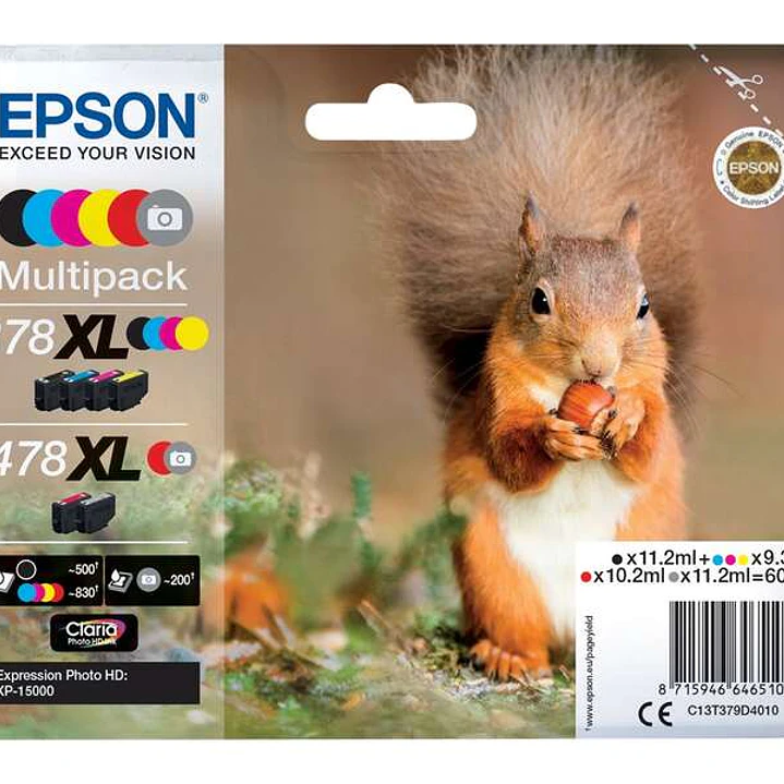 Epson 378XL/478XL Pack de 6 Cartuchos de Tinta Originales - C13T379D4010 1