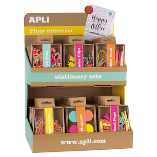 Apli Fluor Collection Expositor de Productos Basicos - Colores Surtidos Fluor - Diseño Moderno - Incluye Push Pins, Gomas Elasticas, Pinzas Abatibles,