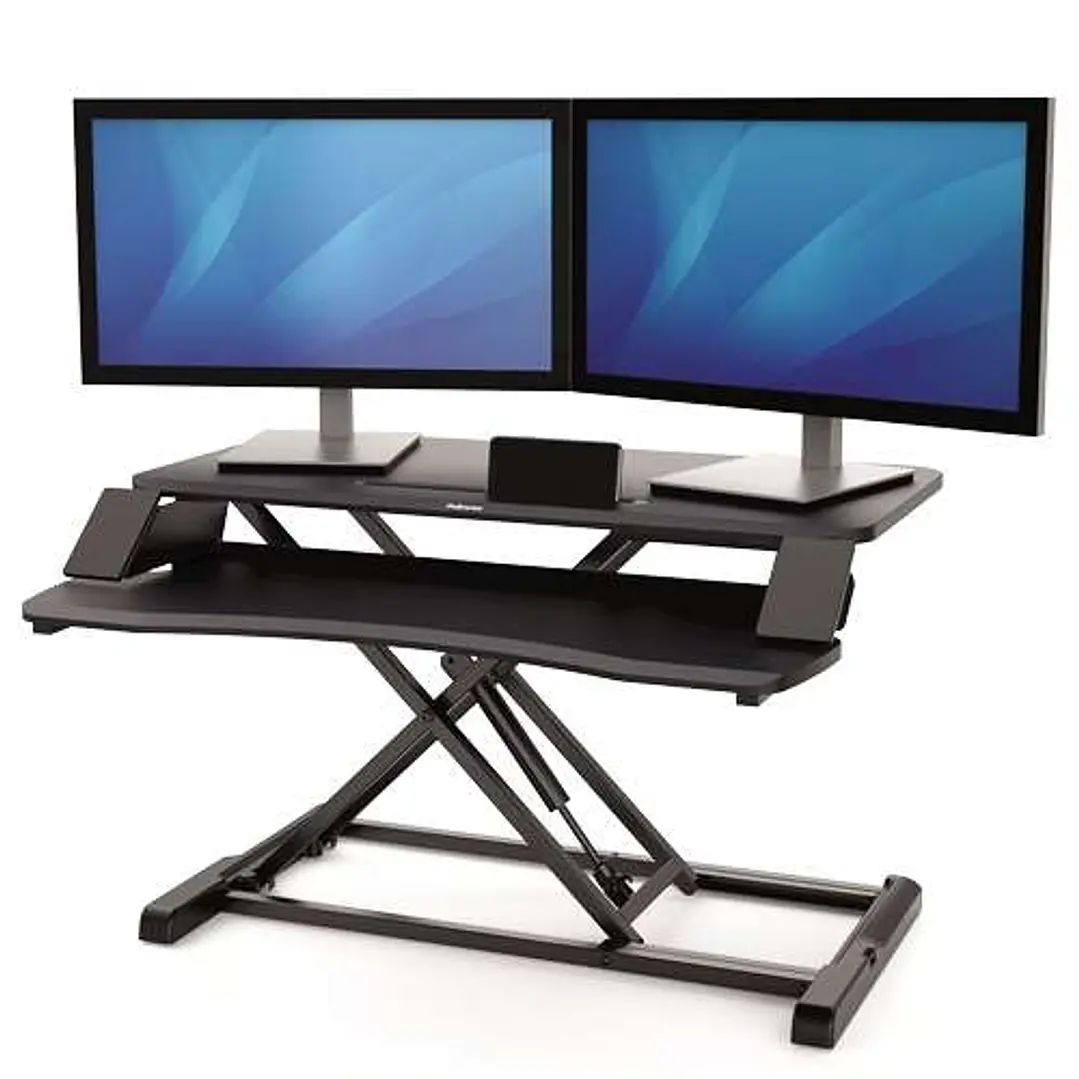 Fellowes Sit-Stand Corsivo Estación de Trabajo - Sistema de Muelle a Gas - Amplia Plataforma Superior - Plataforma Inferior para Raton y Teclado - Col 1