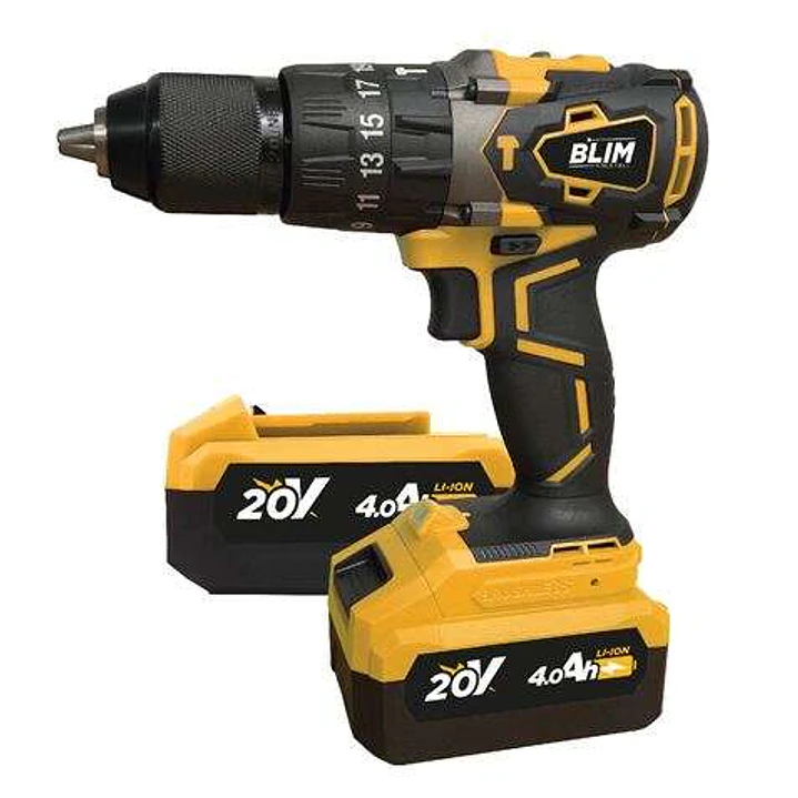 Blim Taladro Percutor a Bateria 20V 4Ah - Motor sin Escobillas - 68Nm Par Maximo - 2 Velocidades 0-500/0-2000rpm - Incluye 2 Baterias y Maletin de Tra 1