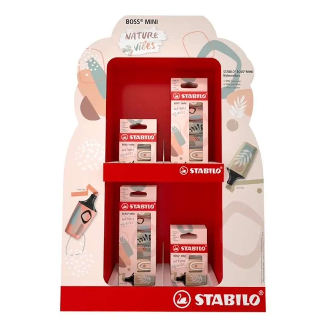 Stabilo Boss Mini Naturevibes Expositor con 8 Packs de 6 Marcadores Fluorescentes + 8 Packs de 3 Marcadores Fluorescentes - Trazo entre 2 y 5mm - Tint 1