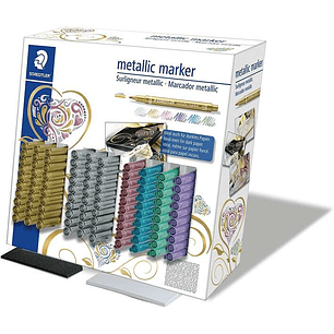 Staedtler Metallic Pen Expositor de 100 Marcadores - Trazo 1.2mm - Tinta Base de Agua - Colores Surtidos