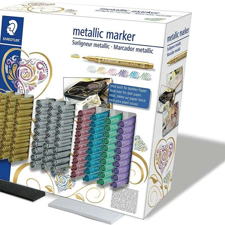 Staedtler Metallic Pen Expositor de 100 Marcadores - Trazo 1.2mm - Tinta Base de Agua - Colores Surtidos 1