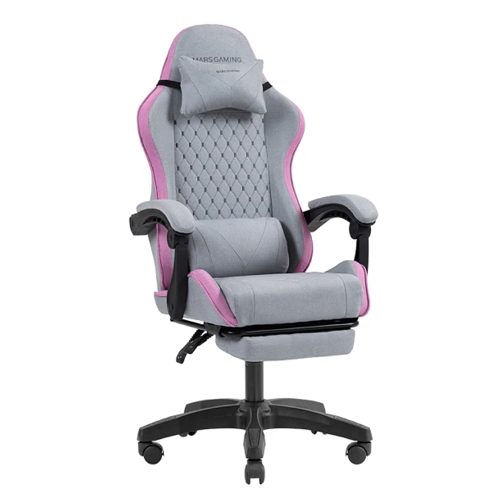Mars Gaming MGC-X FABRIC Silla Gaming Ergonomica - Reposapies Extensible - Cojines Lumbar y Cervical - 660x540x1250mm - Tejido Transpirable - Color Gr 1
