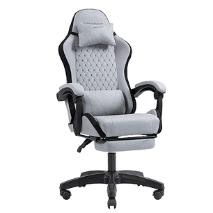Mars Gaming MGC-X FABRIC Silla Gaming Ergonomica - Reposapies Extensible - Cojines Lumbar y Cervical - 660x540x1250mm - Tejido Transpirable - Color Gr