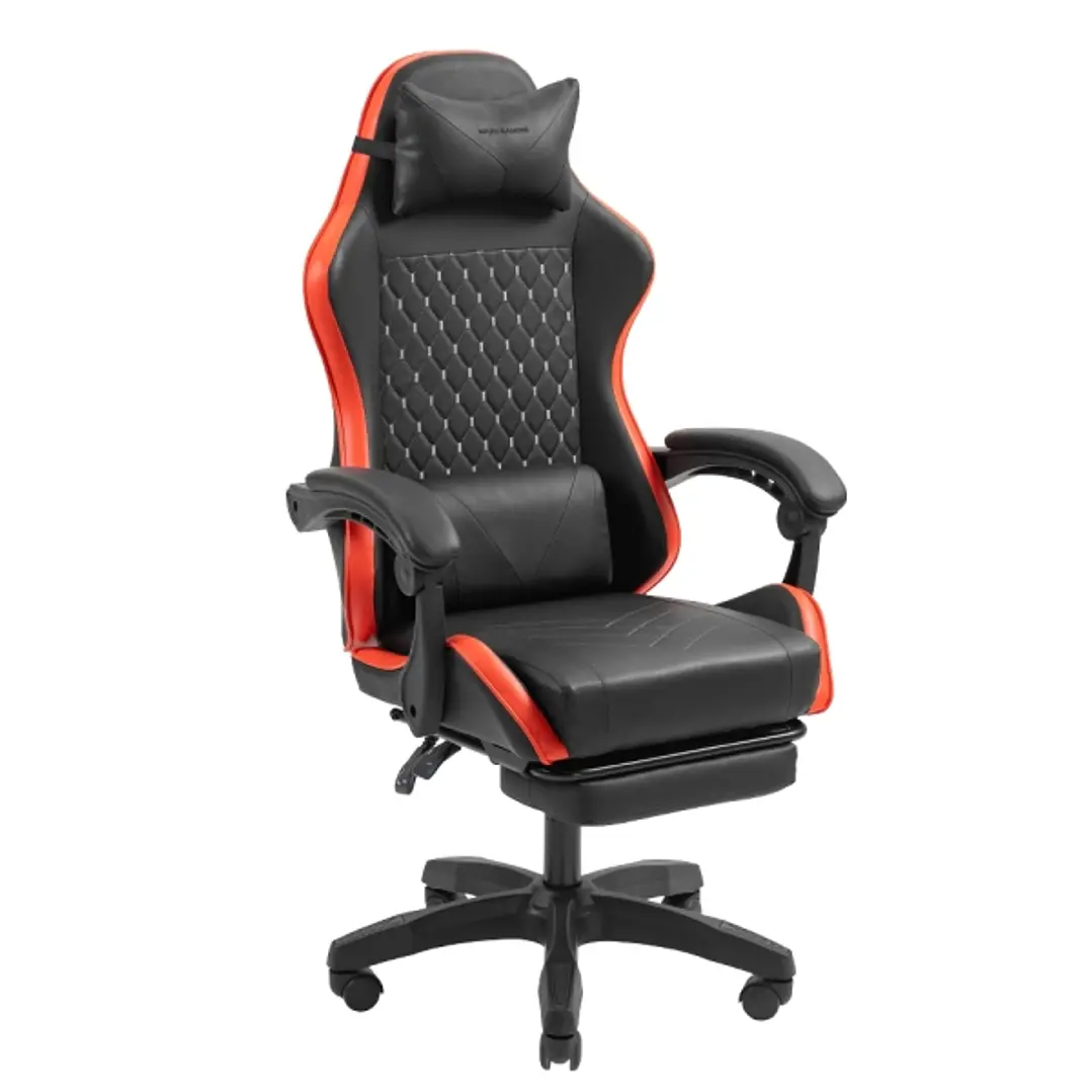 Mars Gaming MGC-X Silla Gaming Ergonomica - Reposapies Extensible - Cojines Lumbar y Cervical - 660x540x1250mm - Acabado en Cuero PU - Color Negro y R 1