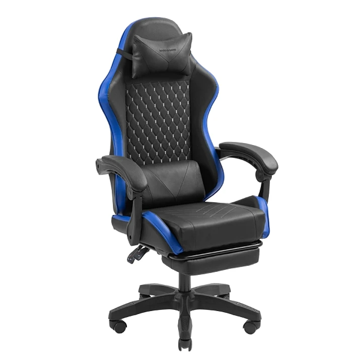 Mars Gaming MGC-X Silla Gaming Ergonomica - Reposapies Extensible - Cojines Lumbar y Cervical - 660x540x1250mm - Acabado en Cuero PU - Color Negro y A 1