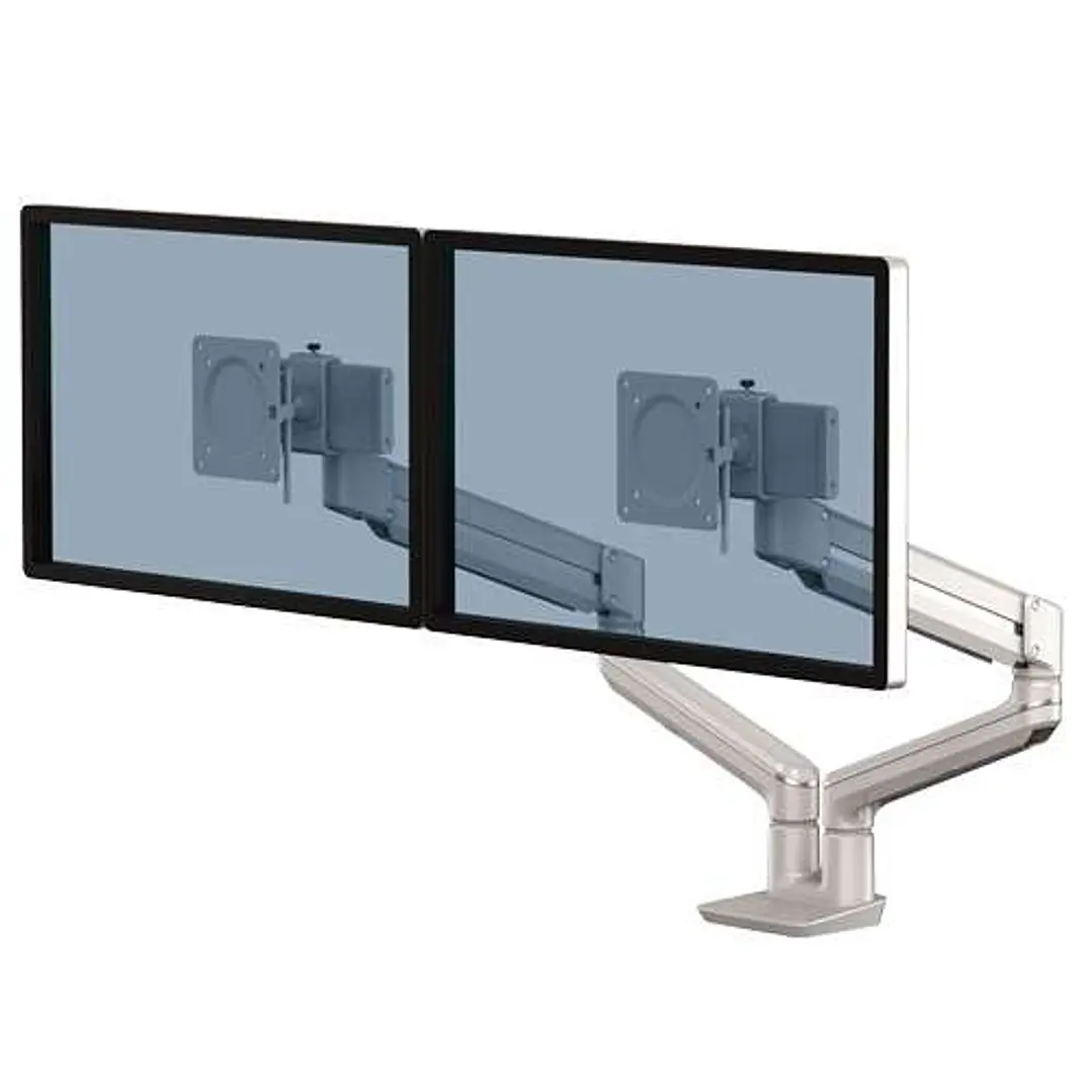 Fellowes Tallo Brazo para Monitor Doble - Brazo giratorio de 270º - Sistema con Muelle de Gas - Hasta 9kg - Color Plata 1