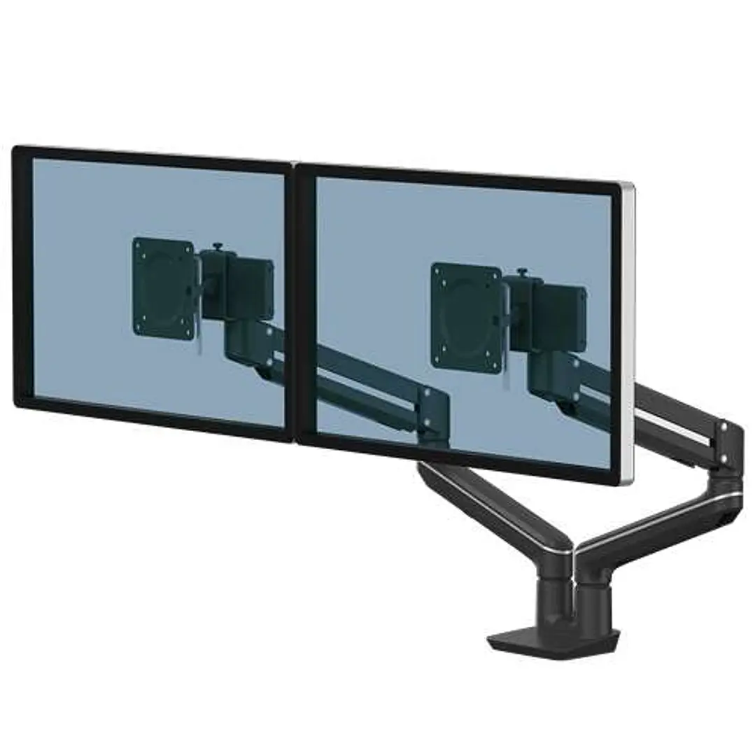 Fellowes Tallo Brazo para Monitor Doble - Brazo giratorio de 270º - Sistema con Muelle de Gas - Hasta 9kg - Color Negro 1