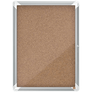 Nobo Vitrina para 4 Hojas A4 con Superficie de Corcho - 532x692x37mm - Puerta de Cristal de Seguridad - Marco de Aluminio - Color Natural