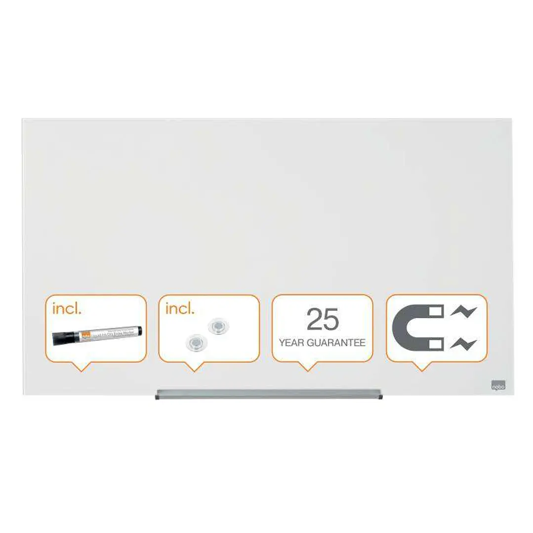 Nobo Impression PRO Pizarra Magnetica de Cristal 1000x560mm - Diseño sin Marco - Ultra Capacidad de Borrado - Blanco Brillante - Color Transparente 1