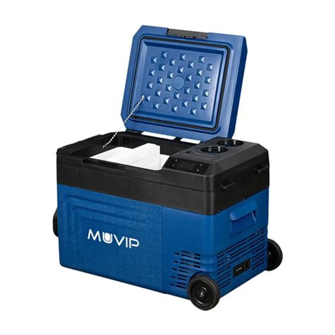 Muvip Nevera Compresor Portatil Blue 22 Litros - Temperatura entre -20º/+20º - 60W - Doble Zona - Asas de Transporte y Tirador - Ruedas - Compresor Si 1