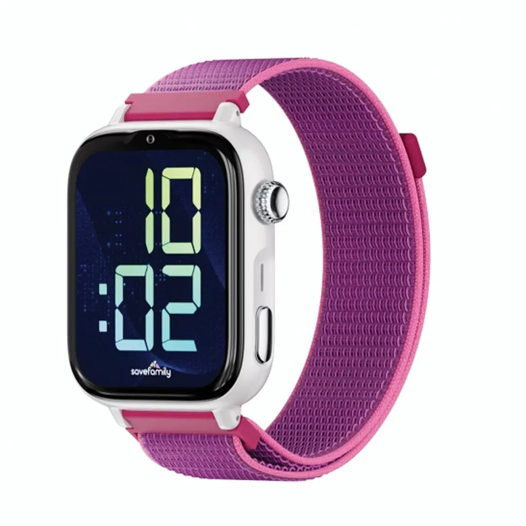 Savefamily Reloj Inteligente Smartwatch Infantil SaveWatch Plus 2 - Pantalla Amoled - Carcasa Blanca - Correa Tela Frambuesa 1