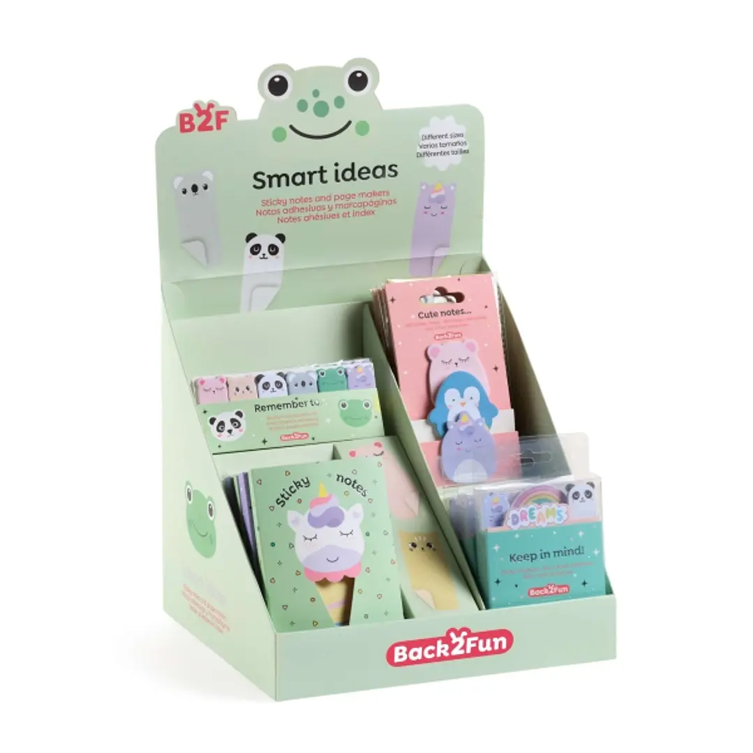 Miquel Rius Back2Fun Expositor Multiproducto con 24 Piezas Surtidas de Notas Adhesivas, Blocs Notas Adhesivas, Marcapaginas Adhesivos, Mininotas Adhes 1