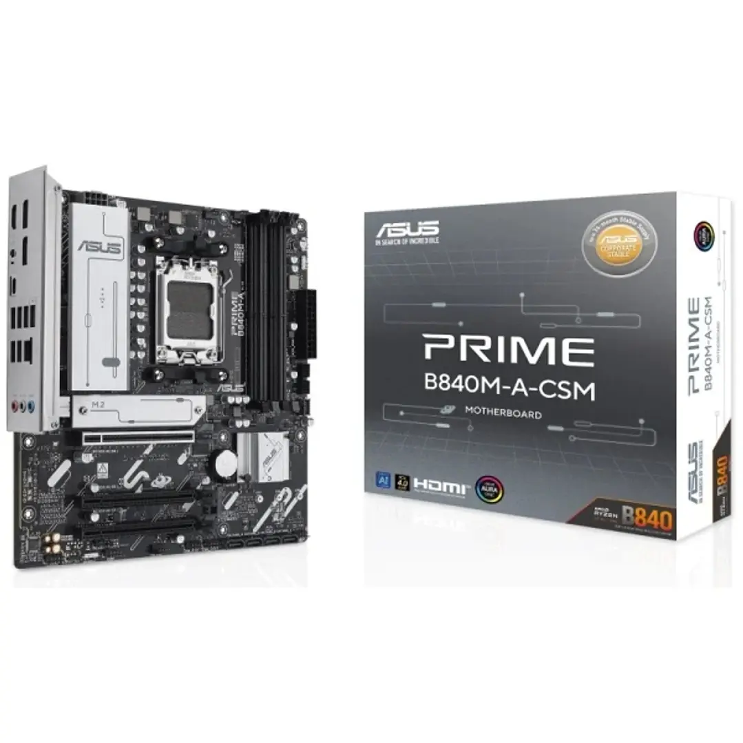 Asus Prime B840M-A-CSM Placa Base AM5 - 4x DDR5, 3x M2, 4x Sata III, PCIe 3.0, 4.0, USB 2.0, 3.2, USB-C, RJ-45, HDMI, DisplayPort - Factor de Forma Mi 1