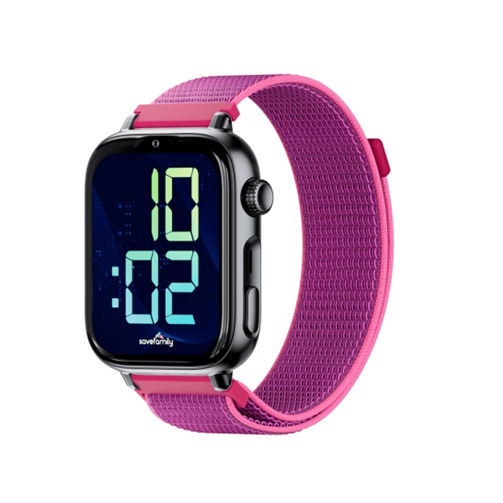 Savefamily Reloj Inteligente Smartwatch Infantil SaveWatch Plus 2 - Pantalla Amoled - Carcasa Negra - Correa Tela frambuesa 1