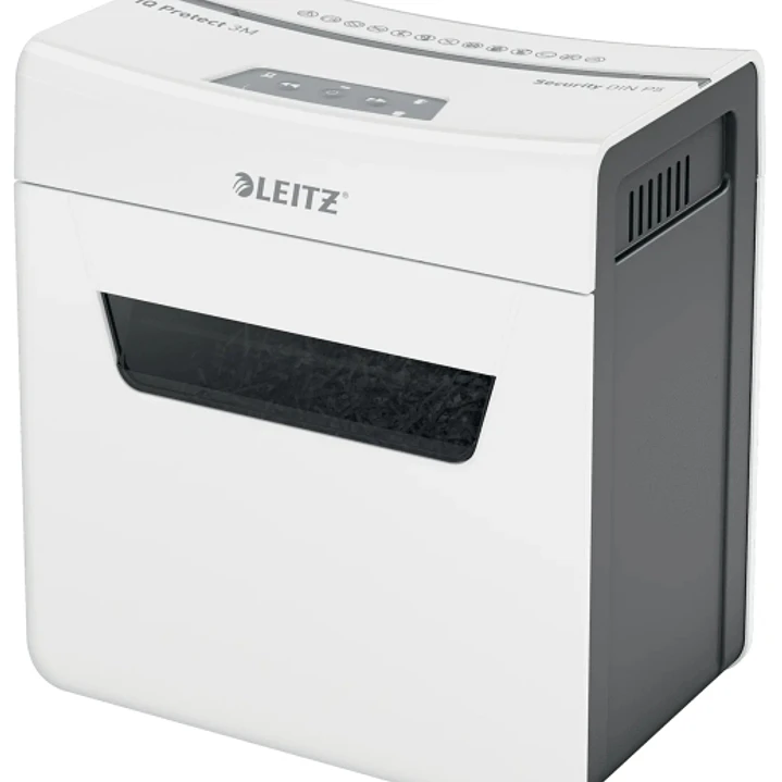 Leitz IQ Protect Premium 3M Destructora de Papel Manual Micro Corte P-5 - Destruye hasta 3 Hojas - Ultrasilenciosa - Papelera de 10L - Color Blanco/Gr 1