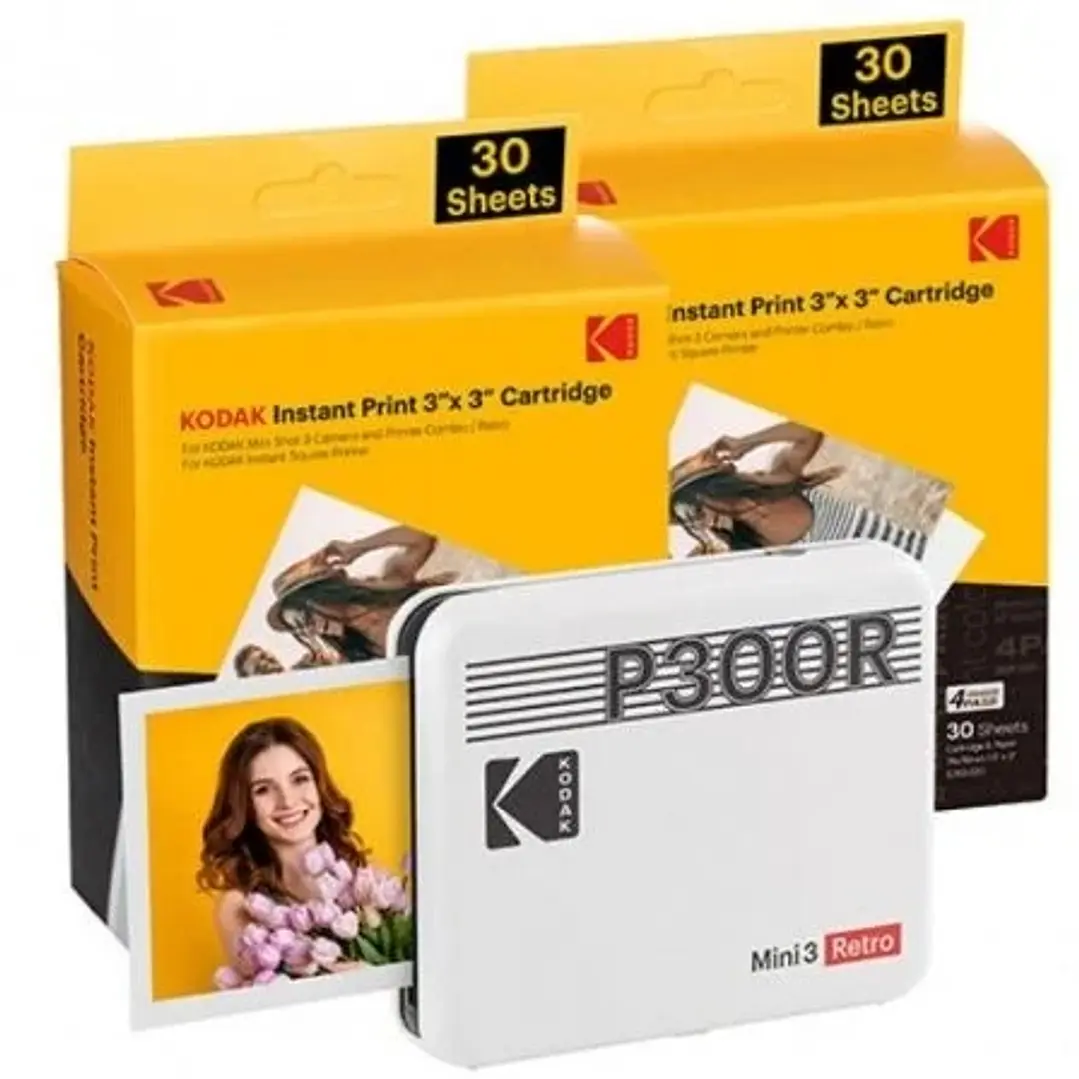 Kodak Mini 3 Retro Pack de Impresora Fotografica Portatil Bluetooth + 60 Hojas de Papel Fotografico - Formato de Impresion 7.62x7.62cm - Alimentacion  1