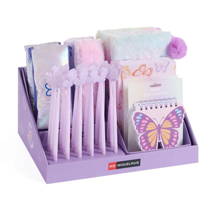 Miquel Rius Butterfly Expositor Multiproducto con 38 Piezas Surtidas de Cuadernos y Diarios, Portatodos y Boligrafos 1