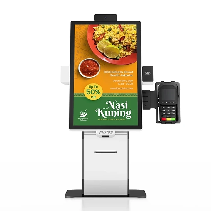 AVPos Kiosko Autoservicio Sobremesa DK22 - 22 Pulgadas Tactil - I3 10th - 8GB Memoria - SSD 256GB - Escaner 2D - Impresora Termica - WIFI - Color Blan 1