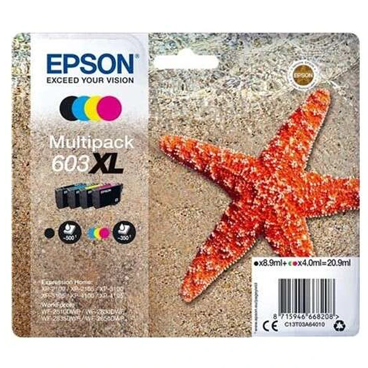 Epson 603XL Pack de 4 Cartuchos de Tinta Originales - C13T03A64010 1