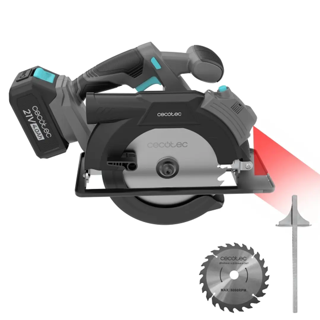 Cecotec DirectPrecission 8000 Vision Sierra Circular Inalambrico - Bateria 4Ah 20V - Disco de 165mm - Corte hasta 57mm - Inclinacion hasta 45º - Guia  1