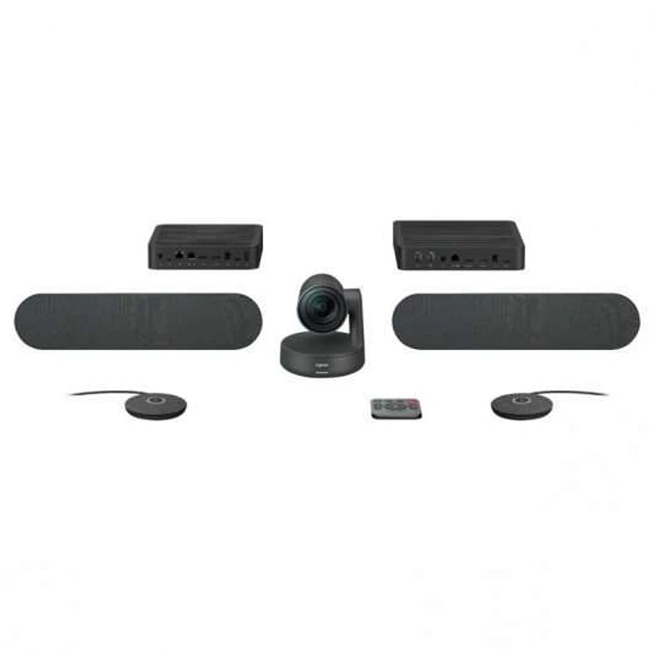 Logitech Rally Plus Kit de Videoconferencias Camara PTZ Ultra HD 4K USB-C 3.0 - 2x Altavoz con Cancelacion de Eco - 2x Microfono con Alcance hasta 4.5 1