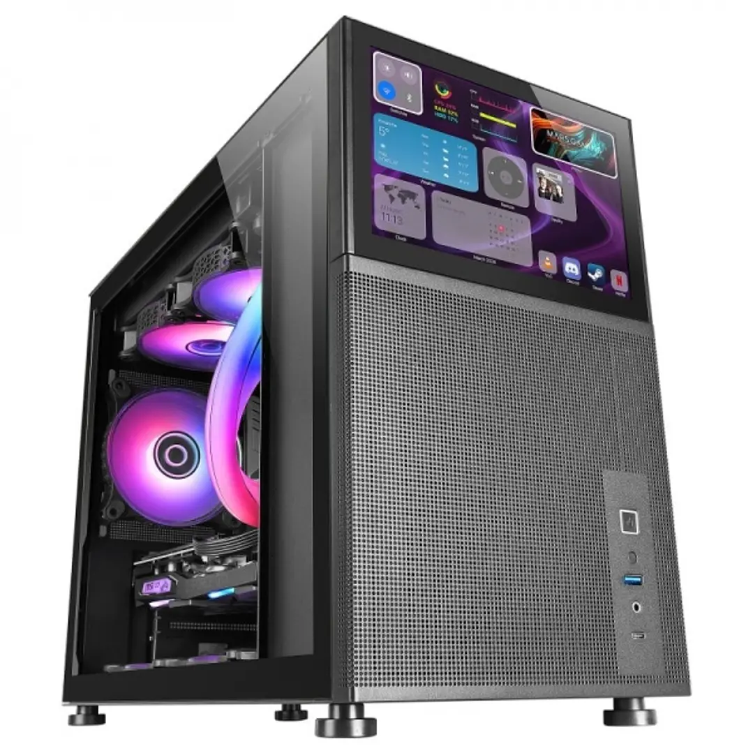 Mars Gaming MC-LCD Caja PC Gaming - Diseño Compacto Micro-ATX - Pantalla LCD IPS 8