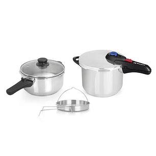Orbegozo HP 4566 Olla Rapida de Acero Inoxidable - Dos Ollas con Sistema de Seguridad - Fondo Termo Difusor - Selector Gradual de Presion - Accesorio 