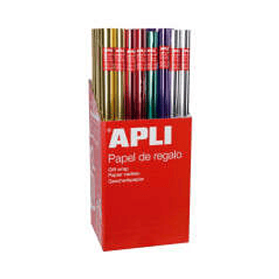 Apli Expositor de 55 Rollos de Papel Regalo Metalizado - 11 Rollos por Color - Medidas del Rollo 0.70x2m - Colores Lila, Oro, Plata, Rojo, Verde