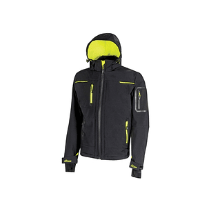 Upower Space Chaqueta Softshell Impermeable - Talla S - Transpirable, a Prueba de Viento, Forro Micropolar, Capucha Desmontable, Cremalleras Fluoresce