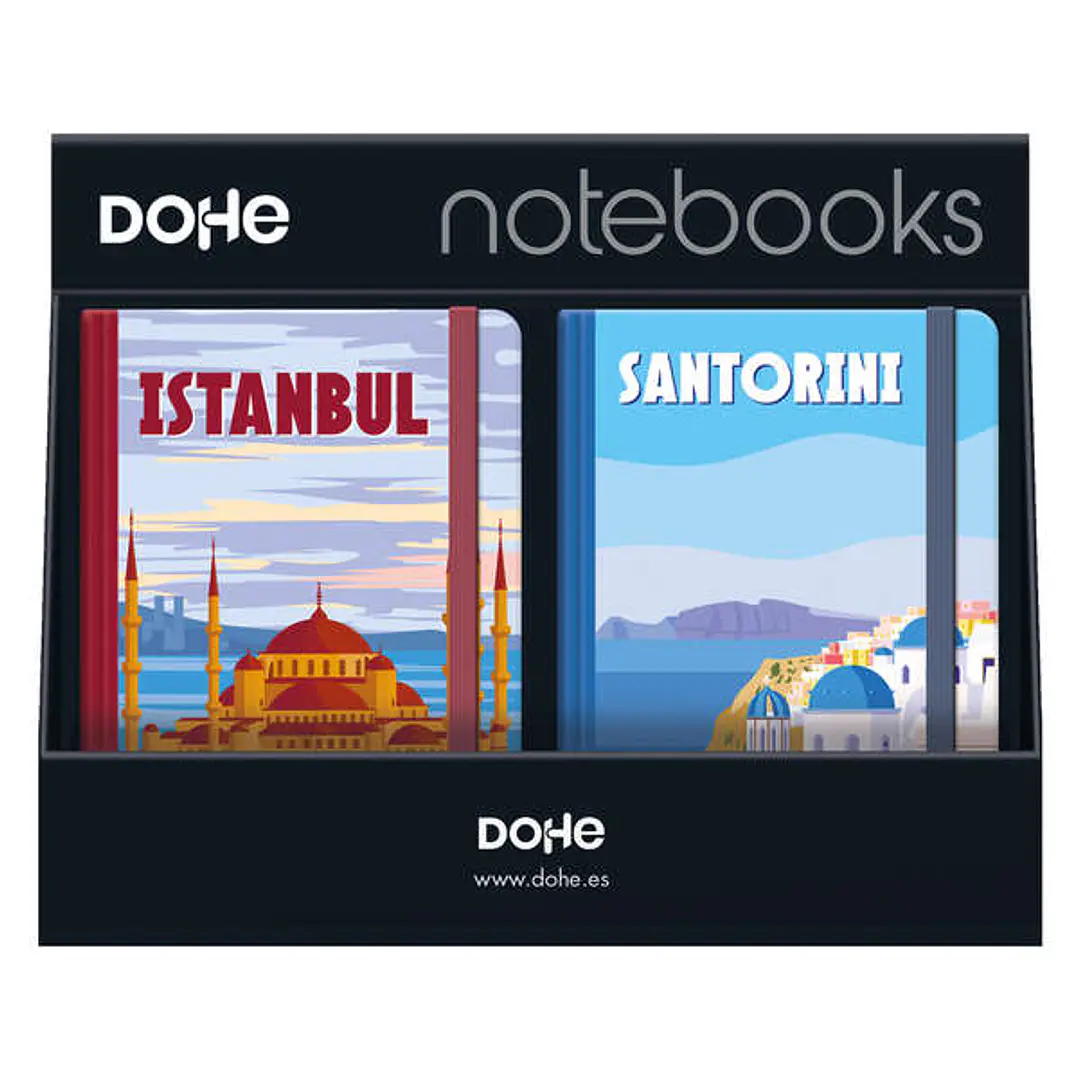 Dohe Expositor con 12 Notebooks Tamaño A5 - 12x17cm - Incluye Notebooks de Santorini, Montecarlo, Italy e Istambul - Ideal para Tomar Notas y Organiza 1