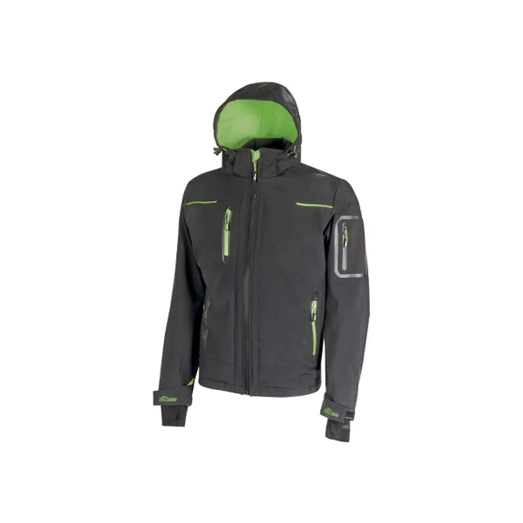 Upower Space Chaqueta Softshell Impermeable - Talla L - Transpirable, a Prueba de Viento, Forro Micropolar, Capucha Desmontable, Bolsillos Avanzados,  1