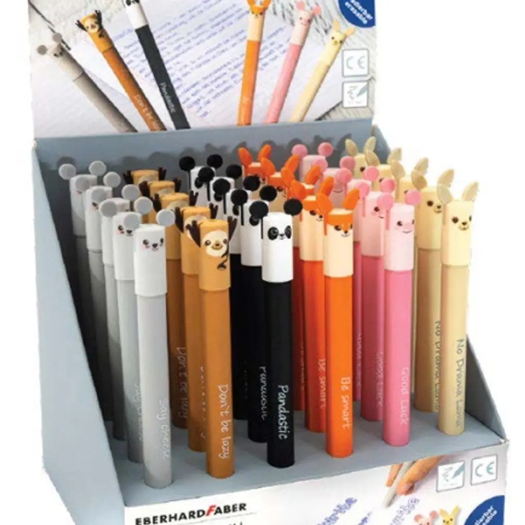Eberhard Faber Animal Erase It! Expositor con 36 Boligrafos Borrables Tinta Gel Azul - Trazo 0.7mm - Capuchon con Formas de Animales - Tacto Soft 1